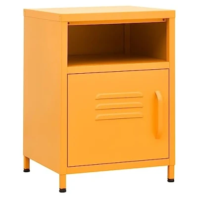 Abbildung von vidaXL Nachttisch 1 offenes Regal Tür Modern Nachtschrank Nachtkonsole Nachtkommode Schlafzimmer Schrank Kommode Senfgelb 35x35x51cm Stahl