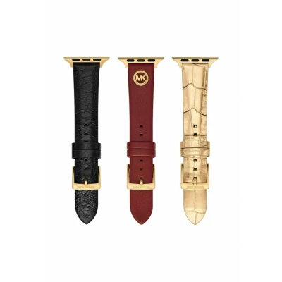 Abbildung von Michael Kors Damen Geschenkset Apple Watch Bänder 38 mm 40 41 42 44 45 Leder schwarz rot goldfarben, MKS8066SET