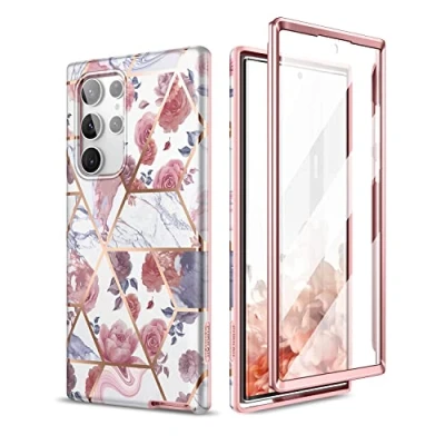 Abbildung von SURITCH Kompatibel mit Samsung Galaxy S22 Ultra Hülle 360 Grad Hüllen Integriertem Displayschutz Komplettschutz Handyhülle Schutzhülle für 5G 6,8 Zoll (Marmor Rose)
