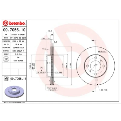 Abbildung von BREMBO COATED DISC LINE 09.7056.11 Bremsscheibe 236 18 4 innenbelüftet beschichtet MITSUBISHI: Lancer 5 Limousine, Carisma Schrägheck