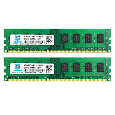 Abbildung von Motoeagle 8GB Kit (2x4GB) PC3 10600U DDR3 1333MHz 10600 4GB DIMM RAM 2Rx8 Unbuffered Non ECC 1.5V CL9 240 Pin Desktop Arbeitsspeicher