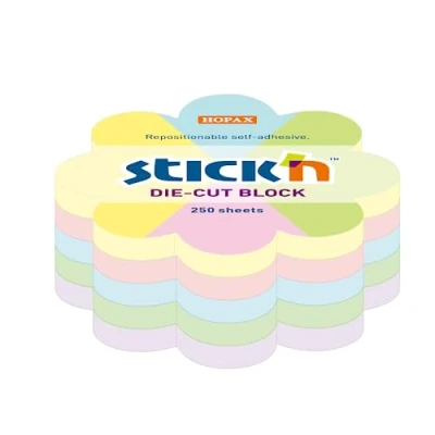 Abbildung von Queue für Haftnotizen in Blumenform, 250 Blatt, aus Papier, Pastellfarben, 6,7 x cm Mimbek
