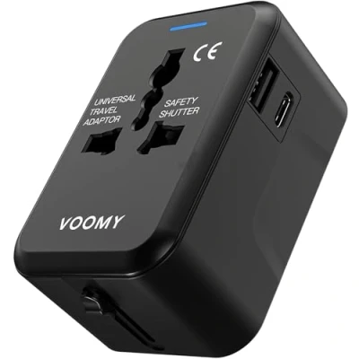 Abbildung von Voomy Travel Y10 Universal Reisestecker für weltweit 190+ Länder USB Reiseadapter A,B,C,E,F,G,I,J,N,L,N zu mit US/EU/AU/UK Steckern deckt über 170 ab