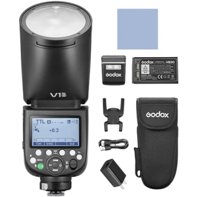 Abbildung von GODOX V1PRO s 2.4G Wireless Speedlite Kamerablitz 32 Channels mit M/TTL Blitzmodus 1/8000 HSS Netzteilanschluss und abnehmbarem Sub Blitz+24 Stück Blitzgele für Sony Kameras