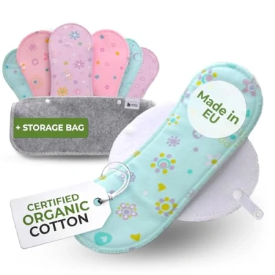 Abbildung von Öko Slipeinlagen waschbar aus Bio Baumwolle (Größe S, 7er Pack); kleine, dünne Damen &amp; Mädchen MADE IN EU; bei hoher T; 100% atmungsaktiv (kein PUL/TPU) für täglichen Ausfluss