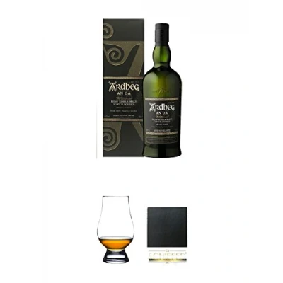 Abbildung von Ardbeg AN OA 46,6 Islay Single Malt Whisky 0,7 Liter + The Glencairn Glass Glas Stölzle 1 Stück Schiefer Glasuntersetzer eckig ca. 9,5 cm Durchmesser