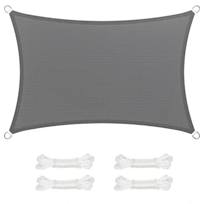 Abbildung von SONGMICS Sonnensegel 2 x 3 m, Sonnenschutz aus HDPE Gewebe, luftdurchlässig, wasserdurchlässig, für Terrasse, Garten, Balkon, Camping, rechteckig, konkav, m Seile, rauchgrau GSS23GY