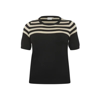 Abbildung von Kaffe Curve Lizzy Striped Tshirt print, Damen, Größe: 50/52, Black feather gray half stripe