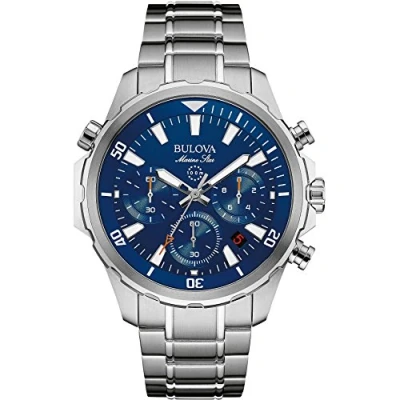 Abbildung von Bulova Marine Star 96B256 Herren Designer Armbanduhr Armband aus Edelstahl wasserdicht blaues Zifferblatt