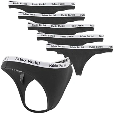 Abbildung von Fabio Farini String Damen Unterhosen Frauen Tanga aus Baumwolle (Packung, 6 St) im sportlichen Look mit Designerbündchen