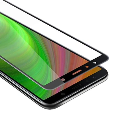 Abbildung von Cadorabo Vollbild Panzer Folie kompatibel mit Samsung Galaxy A7 2018 Schutzfolie in TRANSPARENT SCHWARZ Gehärtetes (Tempered) Display Schutzglas 9H Härte 3D Touch