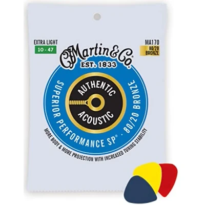 Abbildung von MARTIN SATZ SAITEN MA170 AUTHENTIC ACOUSTIC SP FÜR AKUSTIKGITARRE EXTRA LIGHT 010:047 80/20 BRONZE M170 + PLEKS