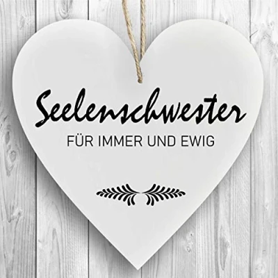 Abbildung von Herzschild Holzherz Holzschild 16 x cm Seelenschwester für immer und ewig weiß Dekoschild Wandschild Schild Holz Freunde Freundin Freund