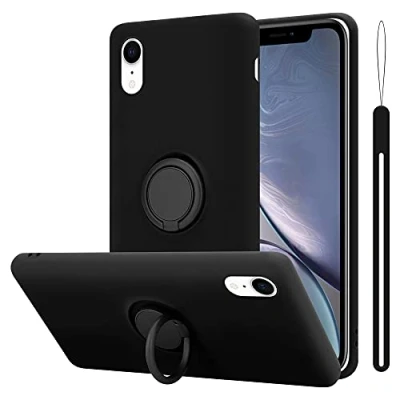 Abbildung von Cadorabo Hülle kompatibel mit Apple iPhone XR Schutzhülle TPU Silikon Case Liquid Design Ring Slim Kratzfest Liquidsilikon Microfaser Rundumschutz für in Schwarz