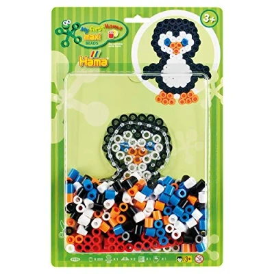 Abbildung von Hama Perlen 8938 Set Pinguin mit ca. 250 bunten Maxi Bügelperlen Durchmesser 10 mm, Stiftplatte in transparent, inkl. Bügelpapier, kreativer Bastelspaß für Groß und Klein