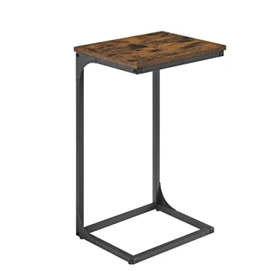 Abbildung von VASAGLE C förmiger Beistelltisch, Nachttisch, Sofa mit Metallrahmen, industriell, für Wohnzimmer, Schlafzimmer, rustikales Braun und Schwarz LET353B01