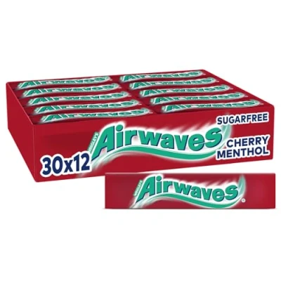 Abbildung von Airwaves Cherry Menthol, rot, zuckerfreier Kaugummi, fruchtige Minzfrische, 30 Packungen x 12 Dragees