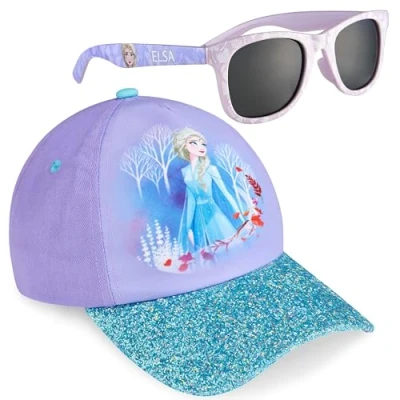 Abbildung von Disney Stitch Sonnenhut Kinder Mädchen Sommer Basecap Jungen und Sonnenbrille Set 100% UV Schutz Baseball Mütze ab 3 Jahren, Verstellbare Grosse (Lila)