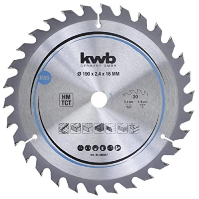 Abbildung von kwb Kreissägeblatt 190 x 16 mm Schneller Schnitt für Weich und Hartholz, Tischlerplatten Spanplatten Hartmetall Zähne präzise saubere Schnitte