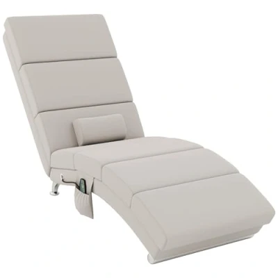 Abbildung von HOMCOM Relaxsessel Wohnzimmer Massagesessel und Meridianheizung Indoor Liegestuhl, mit Fernbedienung Kissen, Schlafzimmer, Wohnzimmer, Stoff cremefarbenem Leineneffekt