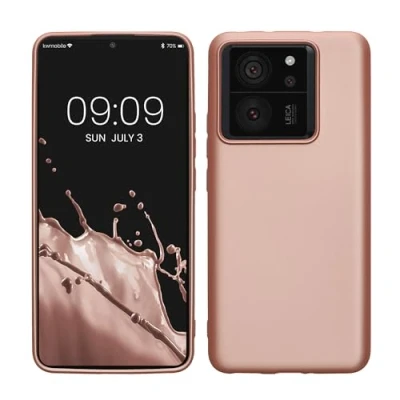Abbildung von kwmobile Case kompatibel mit Xiaomi 13T / Pro Hülle Schutzhülle aus Silikon metallisch schimmernd Handyhülle Metallic Rosegold