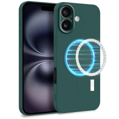 Abbildung von MyGadget Hülle für Apple iPhone 16 [ kompatibel mit MagSafe ] Zweilagige Handyhülle Kameraschutz Cover Innenfutter &amp; Silikon außen Olive Grün
