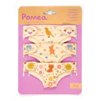 Abbildung von DJECO Puppen Windeln Pomea Windel Set aus drei liebevoll gestaltete, waschbare Stoffwindeln