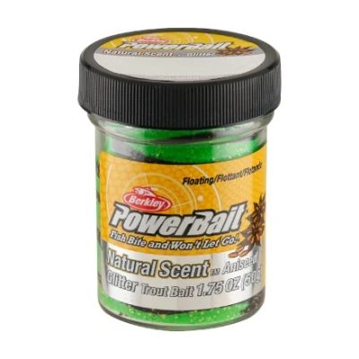 Abbildung von Berkley PowerBait® Natural Glitter Trout Bait 50g Anise Black Spring Green Twist Powerbait