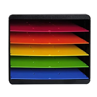 Abbildung von Exacompta 305798D Premium Ablagebox Querformat mit 5 Fächern für DIN A+ Dokumente. Belastbare Schubladenbox hoher Kapazität mehr Platz auf dem Schreibtisch schwarz/harlekin