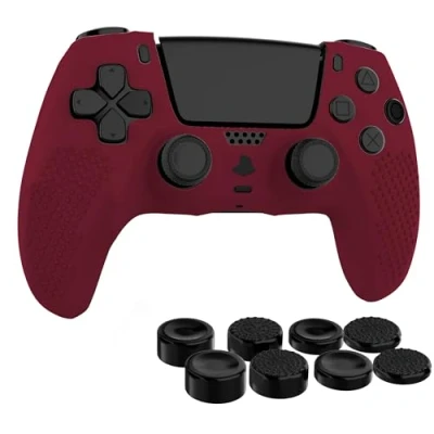 Abbildung von MyGadget Silikon Hülle kompatibel mit PS5 Controller 8 Thumbsticks [ 2X Paar Hoch Tief] Playstation 5 Dualsense Wireless Skin in Weinrot
