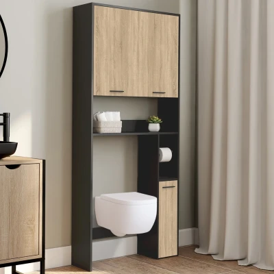Abbildung von Regalmöbel mit WC Aufsatz schwarz und Holz in Buchenholzoptik IDMarket