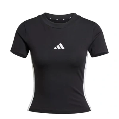 Abbildung von adidas Sportswear Essentials Stripes SLIM Tshirt print, Damen, Größe: Large, Black/white