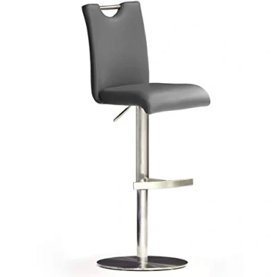 Abbildung von Robas Lund Barhocker Grau mit Lehne Barstuhl drehbar 360 Grad, Hocker höhenverstellbar, PU BAR.DO, 50 x 42 116 cm