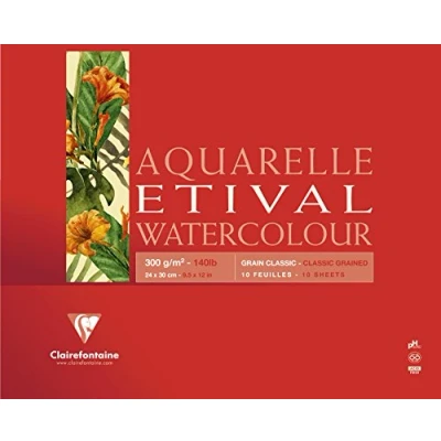Abbildung von Clairefontaine 96396C Aquarellblock Etival (matt, 300g, für alle Nasstechniken geeignet, 4 seitig verleimt, 10 Blatt, 24 x 30 cm, ideal Anfänger, säurefrei) weiß