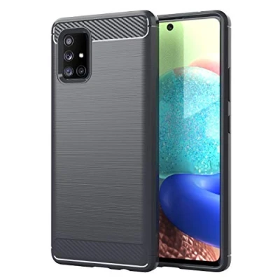Abbildung von Cadorabo Hülle kompatibel mit Samsung Galaxy A71 5G Schutzhülle TPU Silikon Case Karbon Optik Slim Kratzfest Weiche Gummi Rundumschutz für in Grau
