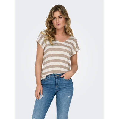 Abbildung von ONLY Onllira LIFE V NECK Tshirt print, Damen, Größe: Large, Mocha meringue/cloud dancer