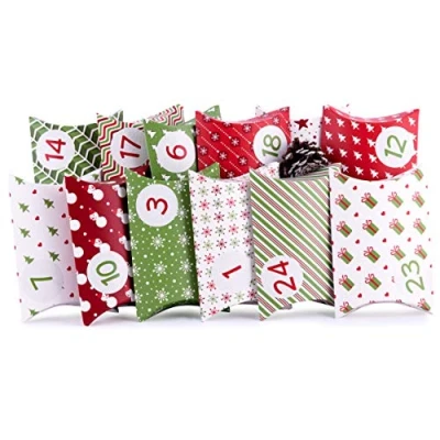 Abbildung von Adventskalender zum Befüllen Pillow Green 24 Geschenkboxen Schachteln Weihnachten, Weihnachtskalender DIY Bastelset inkl. Adventszahlen Aufkleber von pajoma