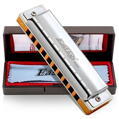 Abbildung von East Top Diatonische Blues Harmonica Mundharmonika Tonart C 10 Löcher T008S Für professionelle Spieler, Anfänger, Studenten, Erwachsene, Kinder, als Geschenk(C)