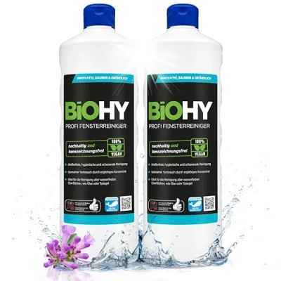 Abbildung von BiOHY Profi Fensterreiniger (2 x 1 liter) Glasreiniger Konzentrat für Fenstersauger geeignet streifenfreie Reinigung von Glas , Fenster &amp; Spiegelflächen ideal Haushalt Auto