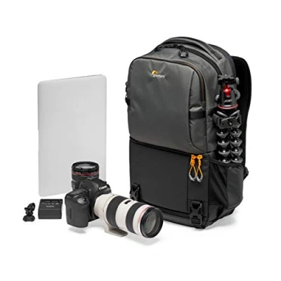 Abbildung von Lowepro Fastpack BP 250 AW III Kamerarucksack Kameratasche / Fotorucksack für spiegellose und DSLR Kameras wie Nikon D850, 300D, mit Zugang per QuickDoor, Fach 13 Zoll Laptop, Ripstop, Grau