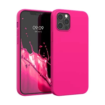 Abbildung von kwmobile Hülle kompatibel mit Apple iPhone 12 Pro Max weiches TPU Silikon Case Cover geeignet für kabelloses Laden Neon Pink