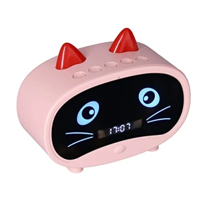 Abbildung von Topiky Digitaler Wecker Lautsprecher, Cartoon Katzen mit Temperaturanzeige, Dual Wecker, Bluetooth UKW Radio, Freisprechfunktion für Schlafzimmer Büro(Rosa)