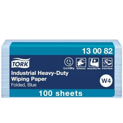 Abbildung von Tork Extra Starke Industrie Papierwischtücher Blau W4, Schützen die Hände, 100 Tücher, 130082