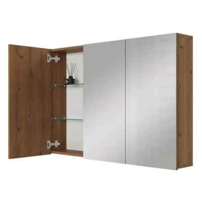 Abbildung von Planetmöbel ARIA Spiegelschrank Bad 100 cm breit Badschrank hängend mit Spiegel Gold Eiche, ohne Leuchte und Steckdose, Gäste WC x 70 16