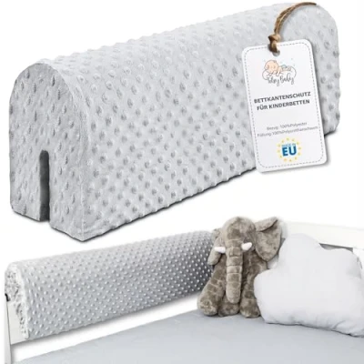 Abbildung von Bettkantenschutz für Kinderbetten 50 cm Schutz Bettrahmen Baby Bett rausfallschutz boxspringbett bettgitter mit Bezug Kantenschutz Kinder Babybett Hellgrau
