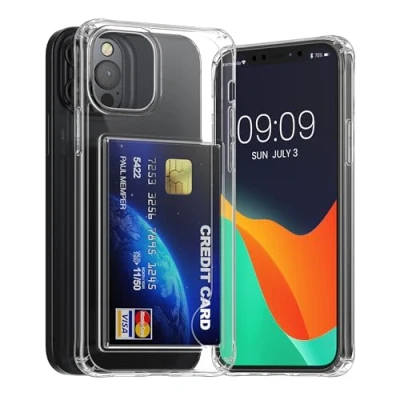 Abbildung von kwmobile Hülle kompatibel mit Apple iPhone 12 / Pro Handyhülle Kunststoff TPU Cover Kartenfach Hartes Case Schutzhülle in Transparent