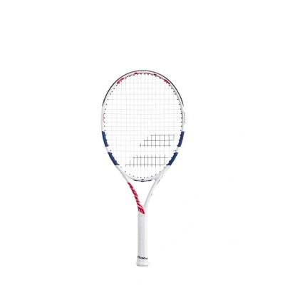 Abbildung von Babolat, Tennisschläger, Modell Drive Junior, TU, Weiß/Blau, leicht, Griff für kleine Hände, 16 x 19 cm, offen, 17 aus Graphit und Aluminium, ideal Kinder, 125 135 cm