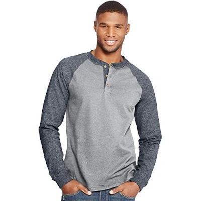 Abbildung von Hanes Herren T Shirts, BeefyT Henley Baumwolle Langarmshirts, Klein