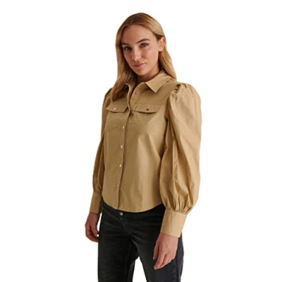 Abbildung von NA KD Damen Puff Sleeve Shirt Hemd, grün, 44 EU