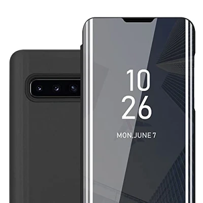 Abbildung von Cadorabo Hülle kompatibel mit Samsung Galaxy S10 4G Schutzhülle TPU Silikon Case 360 View Spiegel, Slim Kratzfest Weiche Gummi Rundumschutz Cover für in Schwarz